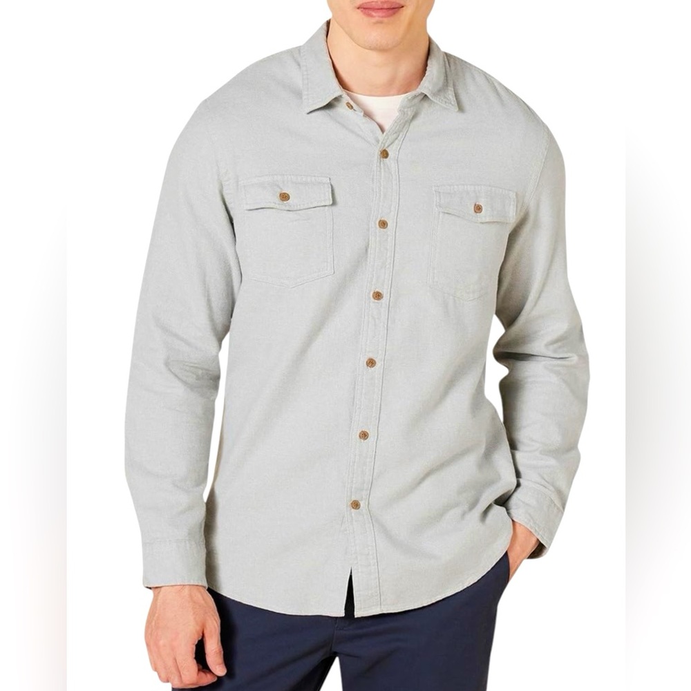 Amazon Essentials Men's Gray Flannel Button-Up Shirt